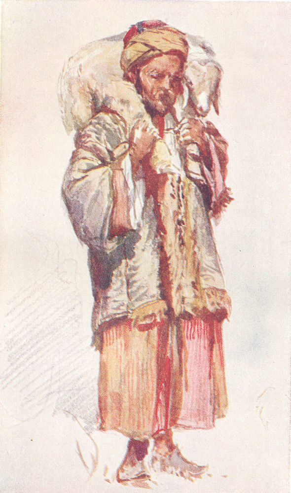 FARMING. Syrian Shepherd(Abu Mustapha)carrying a lamb, his shoulders 1902